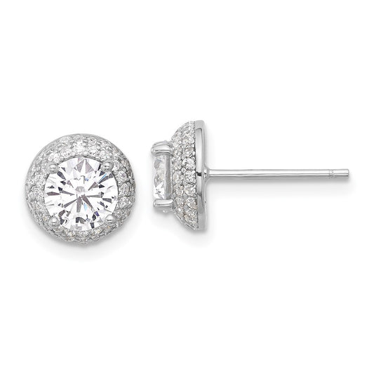 QE17104 Sterling Silver Rhodium-plated 6mm CZ Double Halo Post Earrings