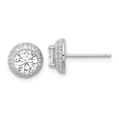 QE17104 Sterling Silver Rhodium-plated 6mm CZ Double Halo Post Earrings