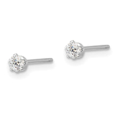 QE17108 Sterling Silver RH-plated Polished 6 Prong 3mm CZ Post Stud Earrings