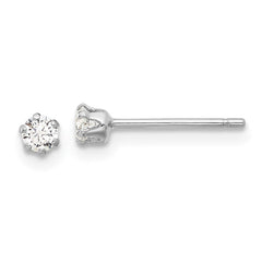 QE17108 Sterling Silver RH-plated Polished 6 Prong 3mm CZ Post Stud Earrings