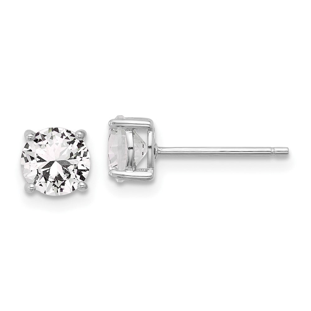 QE17111 Sterling Silver RH-plated 6mm Created White Sapphire Stud Earrings