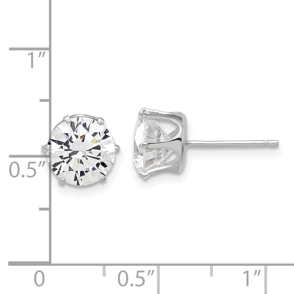 QE17112 Sterling Silver Rhodium-plated Polished 8mm CZ Post Stud Earrings