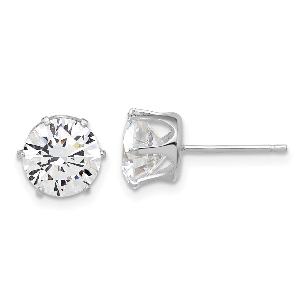QE17112 Sterling Silver Rhodium-plated Polished 8mm CZ Post Stud Earrings