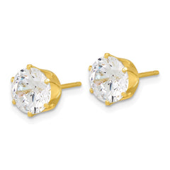 QE17112GP Sterling Silver Gold-tone Polished 8mm CZ Post Stud Earrings