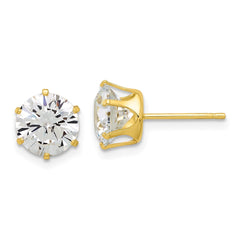 QE17112GP Sterling Silver Gold-tone Polished 8mm CZ Post Stud Earrings
