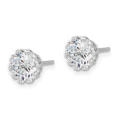 QE17113 Sterling Silver Rhodium-plated 7mm CZ Crown Post Stud Earrings