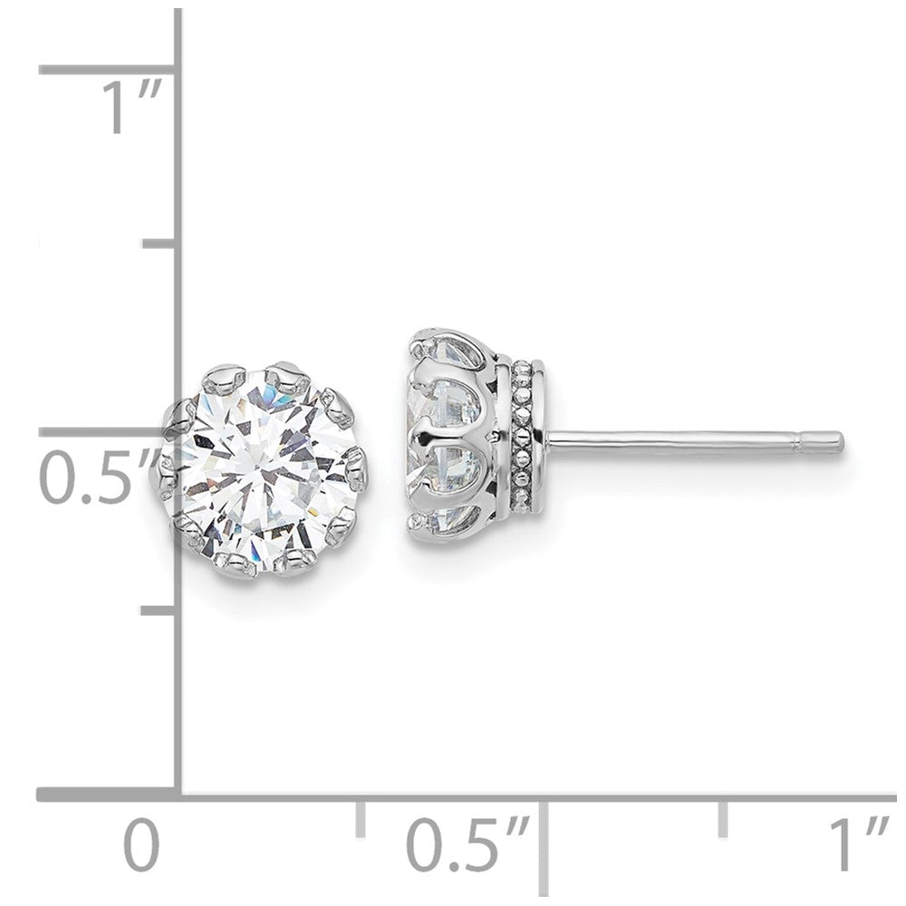 QE17113 Sterling Silver Rhodium-plated 7mm CZ Crown Post Stud Earrings