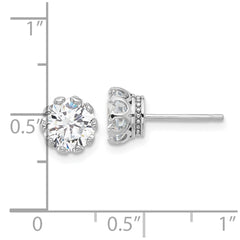 QE17113 Sterling Silver Rhodium-plated 7mm CZ Crown Post Stud Earrings