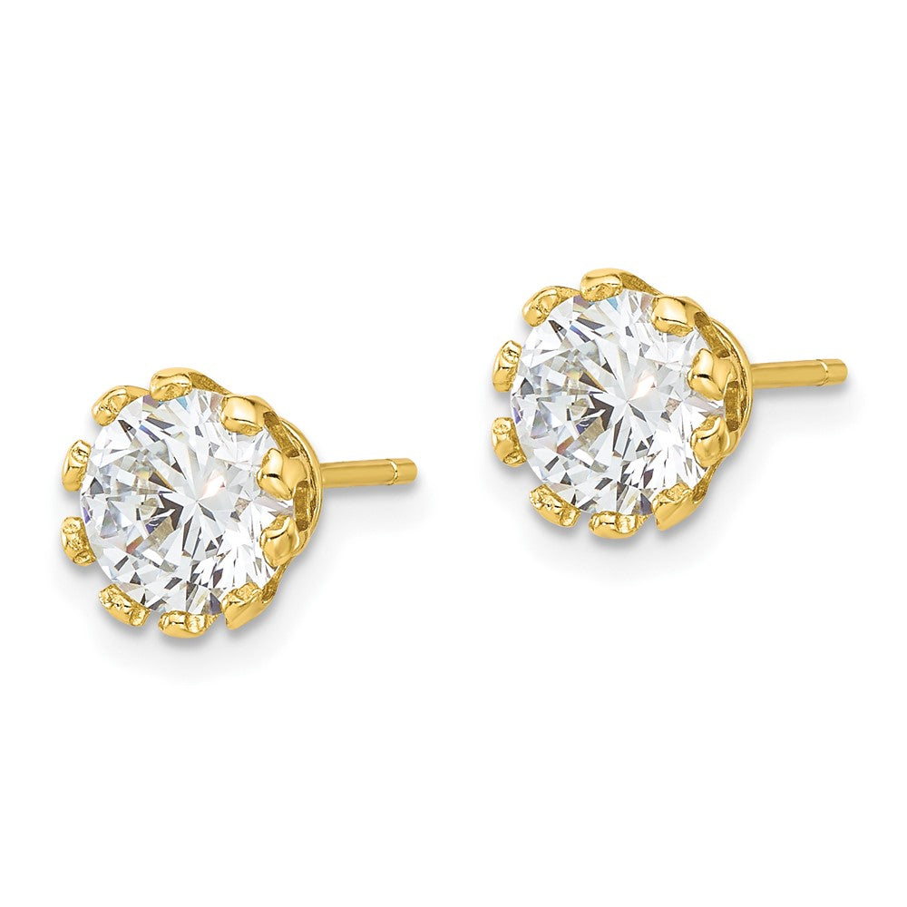 QE17113GP Sterling Silver Gold-tone 7mm CZ Crown Post Stud Earrings