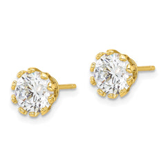 QE17113GP Sterling Silver Gold-tone 7mm CZ Crown Post Stud Earrings