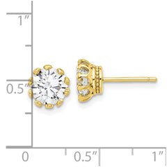 QE17113GP Sterling Silver Gold-tone 7mm CZ Crown Post Stud Earrings