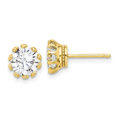 QE17113GP Sterling Silver Gold-tone 7mm CZ Crown Post Stud Earrings