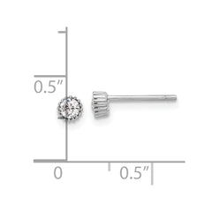 QE17114 Sterling Silver Rhod-plated 3mm CZ Grooved Bezel Post Stud Earrings