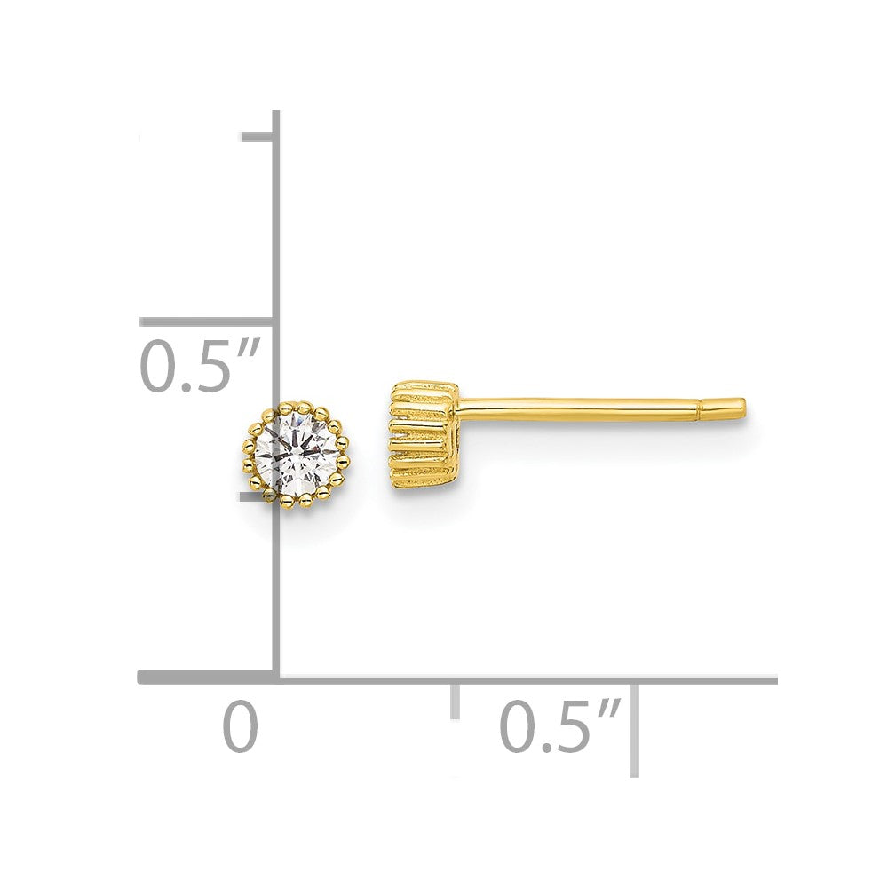 QE17114GP Sterling Silver Gold-tone 3mm CZ Grooved Bezel Post Stud Earrings