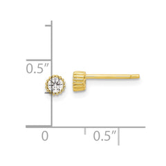 QE17114GP Sterling Silver Gold-tone 3mm CZ Grooved Bezel Post Stud Earrings