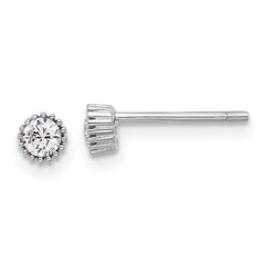 QE17114 Sterling Silver Rhod-plated 3mm CZ Grooved Bezel Post Stud Earrings