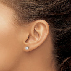 QE17115 Sterling Silver Rhod-plated 4mm CZ Grooved Bezel Post Stud Earrings