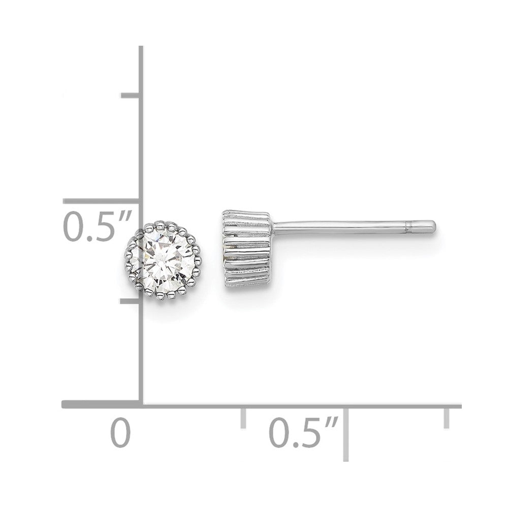 QE17115 Sterling Silver Rhod-plated 4mm CZ Grooved Bezel Post Stud Earrings