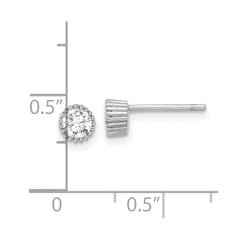 QE17115 Sterling Silver Rhod-plated 4mm CZ Grooved Bezel Post Stud Earrings