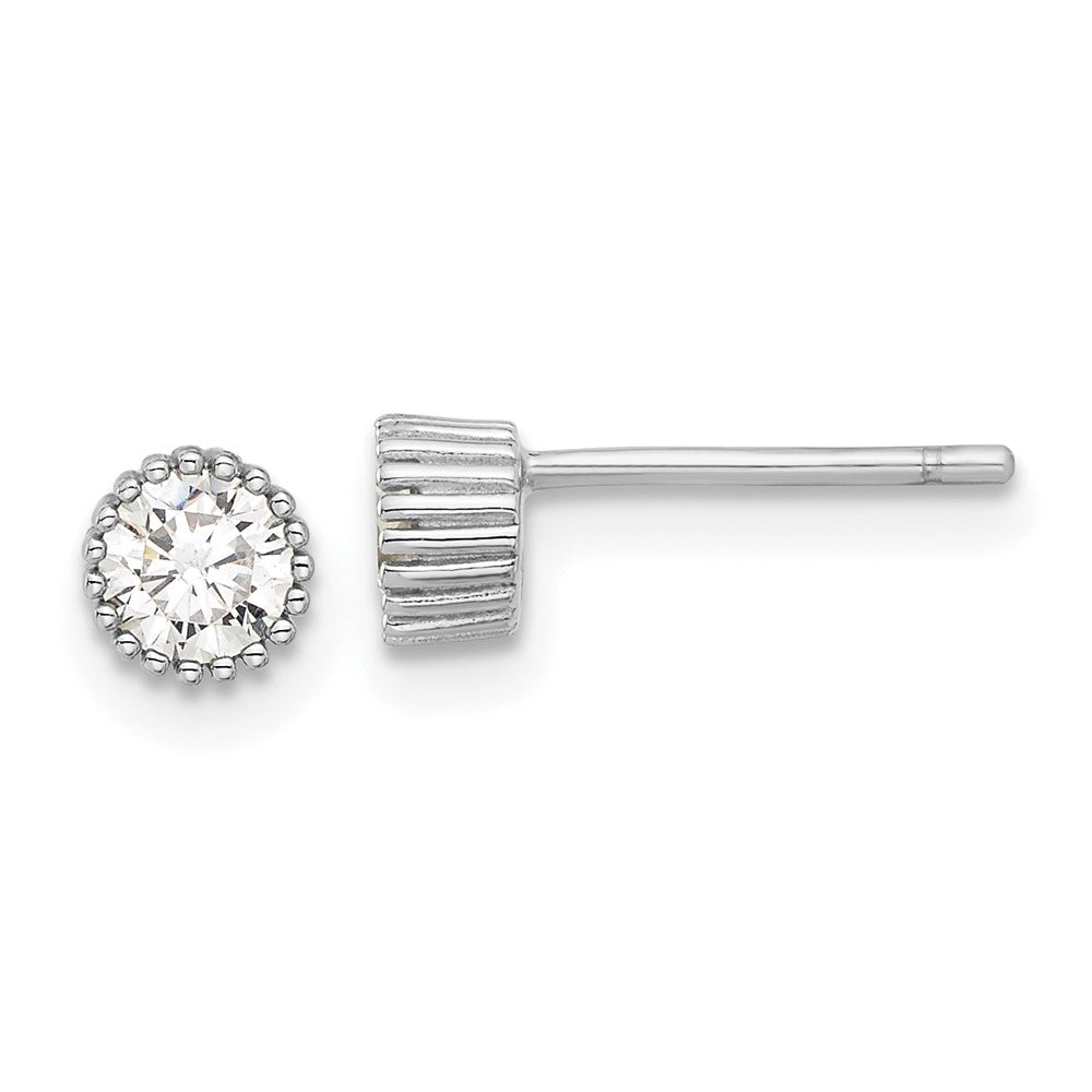 QE17115 Sterling Silver Rhod-plated 4mm CZ Grooved Bezel Post Stud Earrings