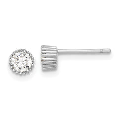 QE17115 Sterling Silver Rhod-plated 4mm CZ Grooved Bezel Post Stud Earrings
