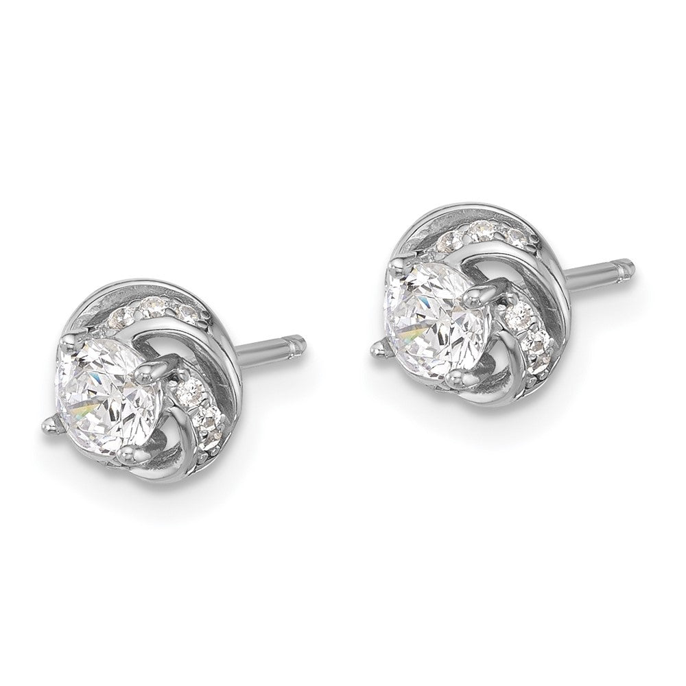 QE17122 Sterling Silver Rhodium-plated Polished Swirl CZ Circle Post Earrings