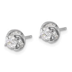 QE17122 Sterling Silver Rhodium-plated Polished Swirl CZ Circle Post Earrings
