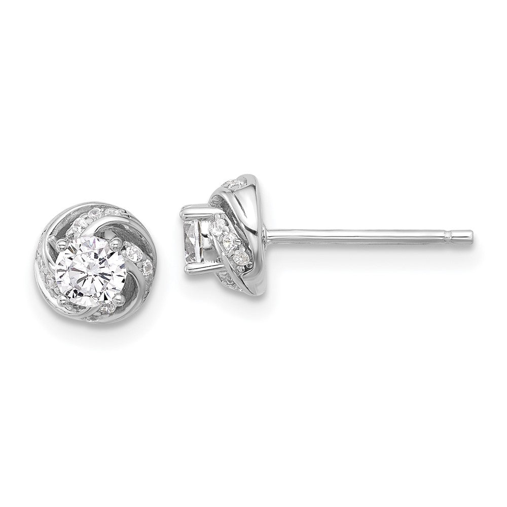 QE17122 Sterling Silver Rhodium-plated Polished Swirl CZ Circle Post Earrings