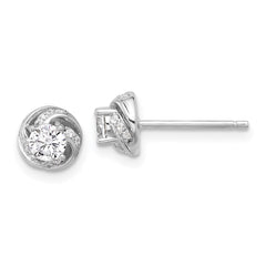 QE17122 Sterling Silver Rhodium-plated Polished Swirl CZ Circle Post Earrings