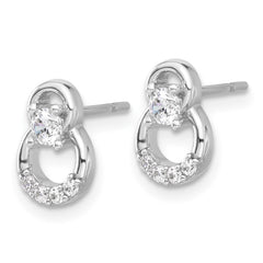 QE17126 Sterling Silver Rhod-plated Polished Fancy CZ Double Circle Post Earrings