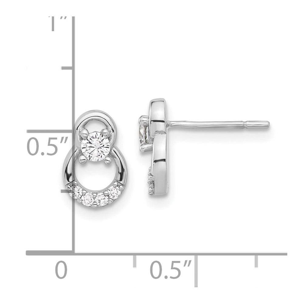 QE17126 Sterling Silver Rhod-plated Polished Fancy CZ Double Circle Post Earrings