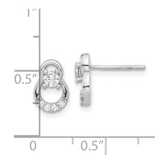 QE17126 Sterling Silver Rhod-plated Polished Fancy CZ Double Circle Post Earrings