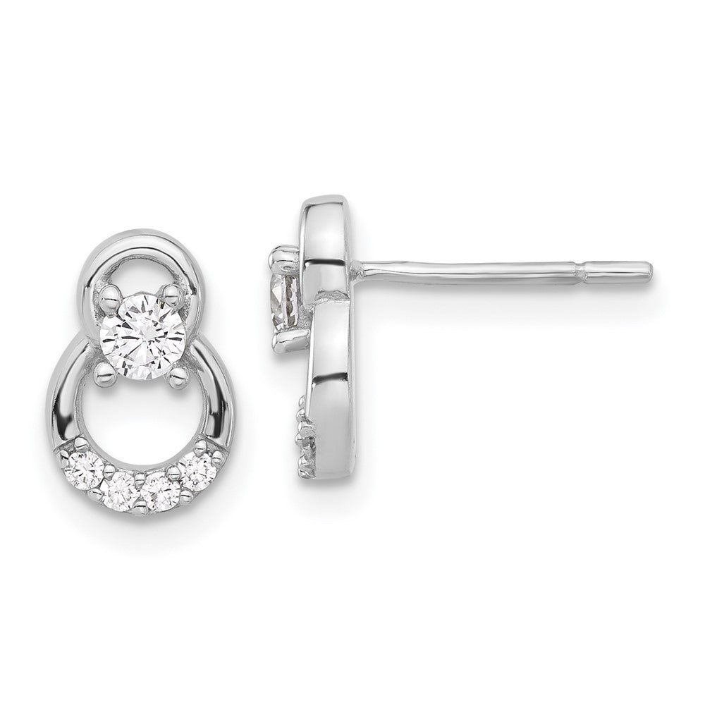 QE17126 Sterling Silver Rhod-plated Polished Fancy CZ Double Circle Post Earrings