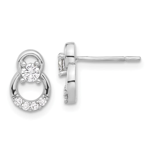 QE17126 Sterling Silver Rhod-plated Polished Fancy CZ Double Circle Post Earrings