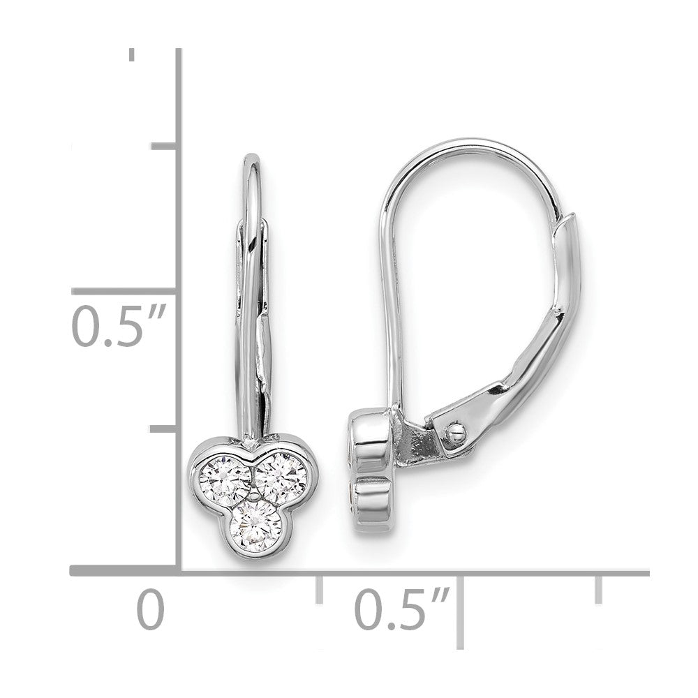 QE17136 Sterling Silver Rhodium-plated Polished Three CZ Leverback Earrings