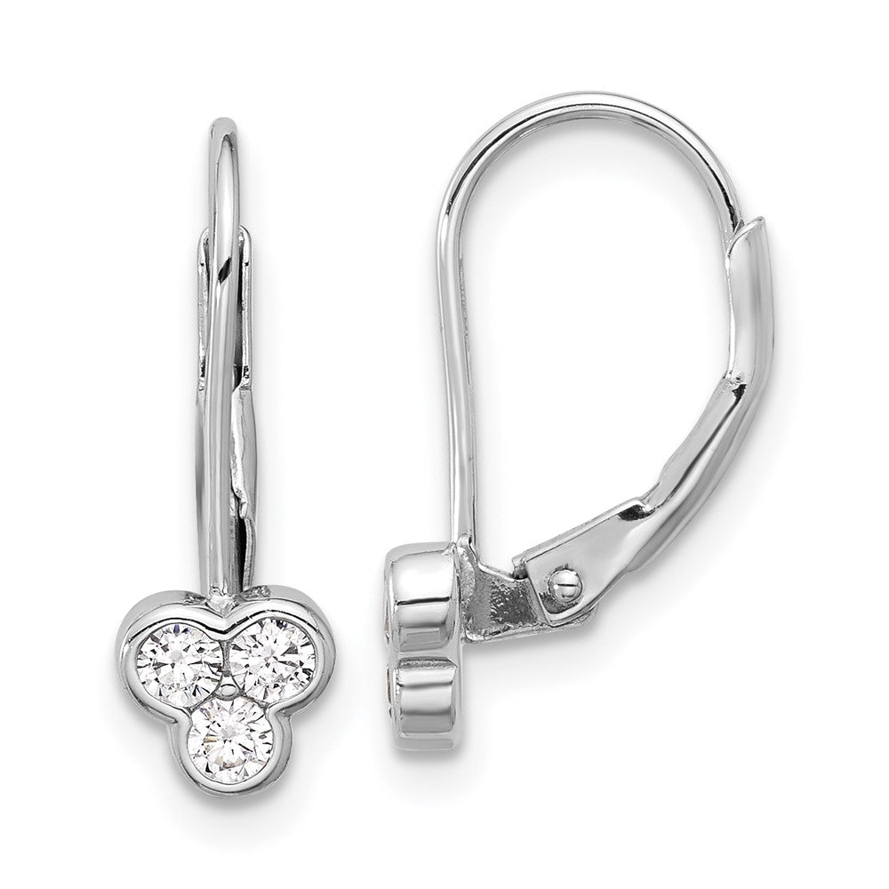 QE17136 Sterling Silver Rhodium-plated Polished Three CZ Leverback Earrings