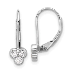 QE17136 Sterling Silver Rhodium-plated Polished Three CZ Leverback Earrings