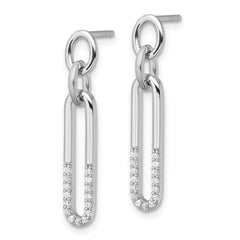 QE17140 Sterling Silver Rhodium-plated Polished CZ Link Post Dangle Earrings