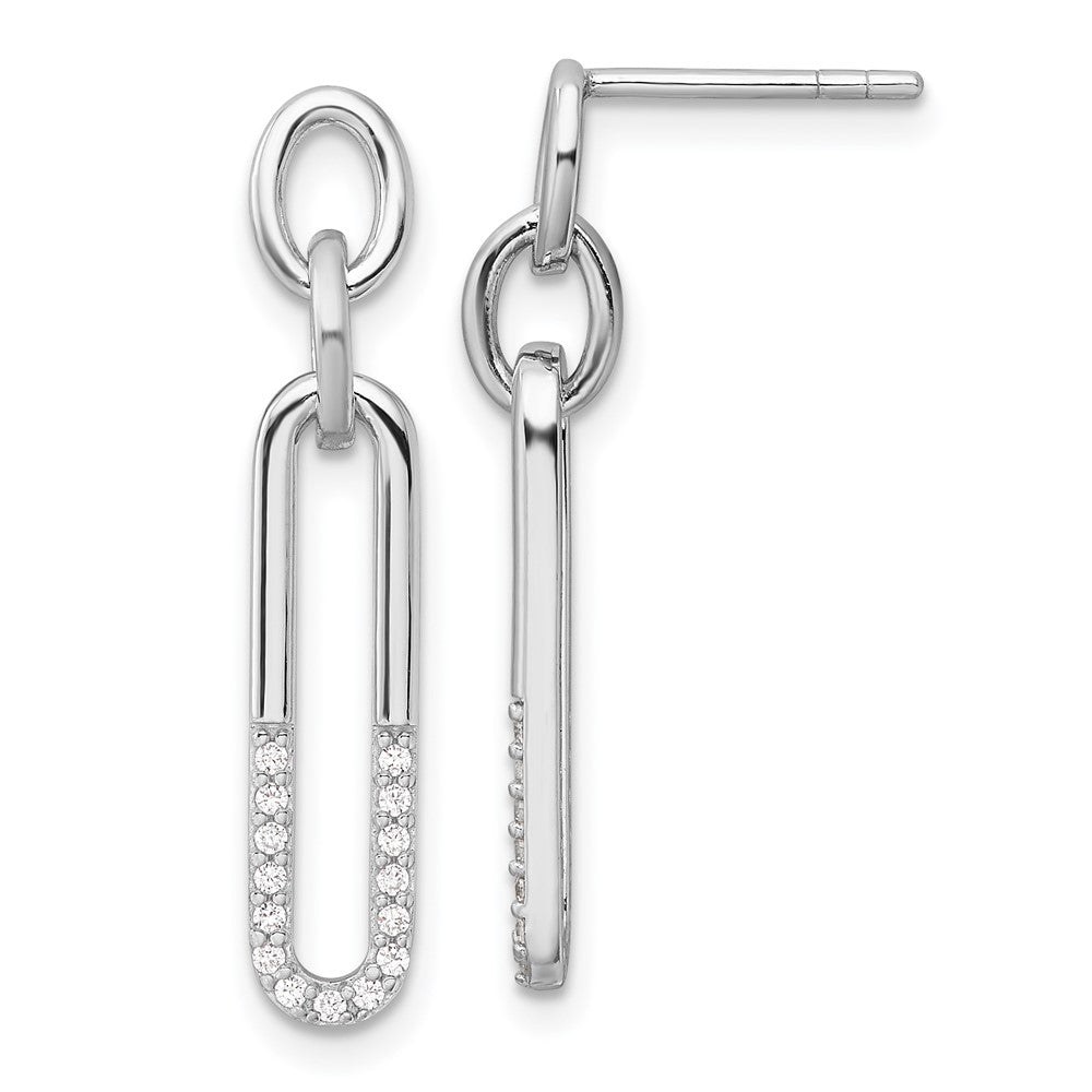 QE17140 Sterling Silver Rhodium-plated Polished CZ Link Post Dangle Earrings