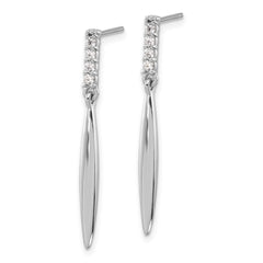 QE17145 Sterling Silver Rhodium-plated Polished CZ Post Dangle Earrings