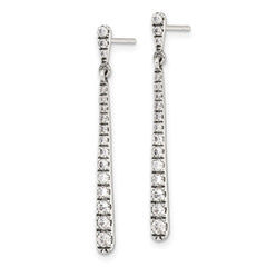 QE17153 Sterling Silver Polished & Antiqued Graduated CZ Post Dangle Earrings