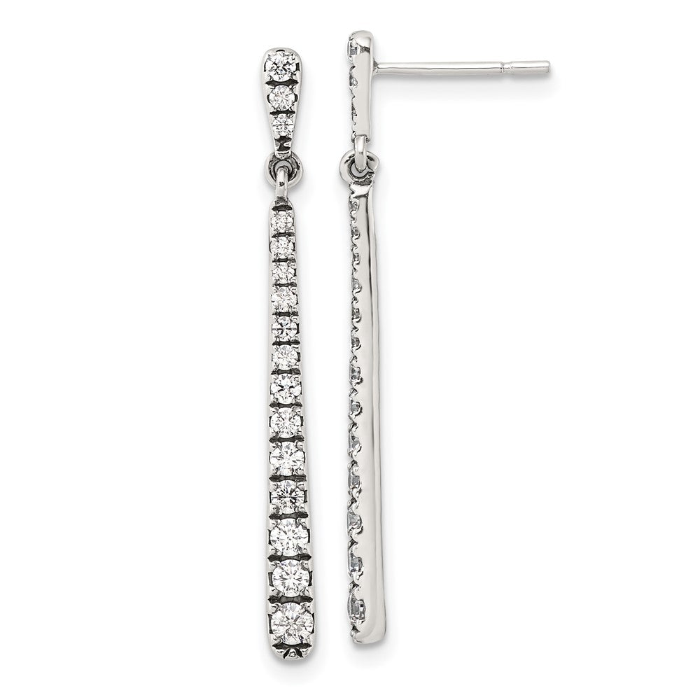QE17153 Sterling Silver Polished & Antiqued Graduated CZ Post Dangle Earrings