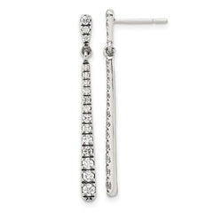 QE17153 Sterling Silver Polished & Antiqued Graduated CZ Post Dangle Earrings