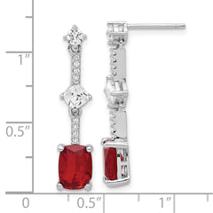 QE17154 Sterling Silver Rhod-plated Fancy Red & White CZ Post Dangle Earrings