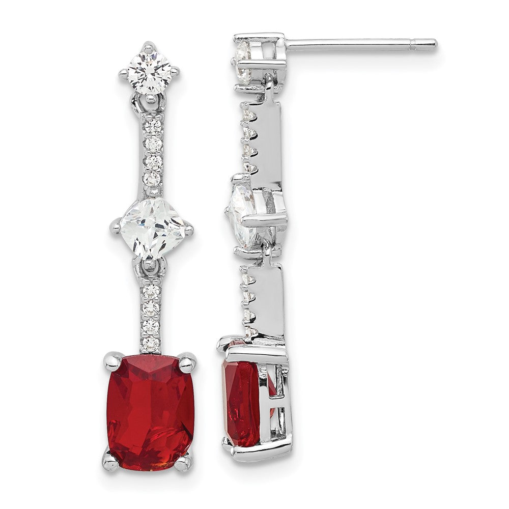 QE17154 Sterling Silver Rhod-plated Fancy Red & White CZ Post Dangle Earrings