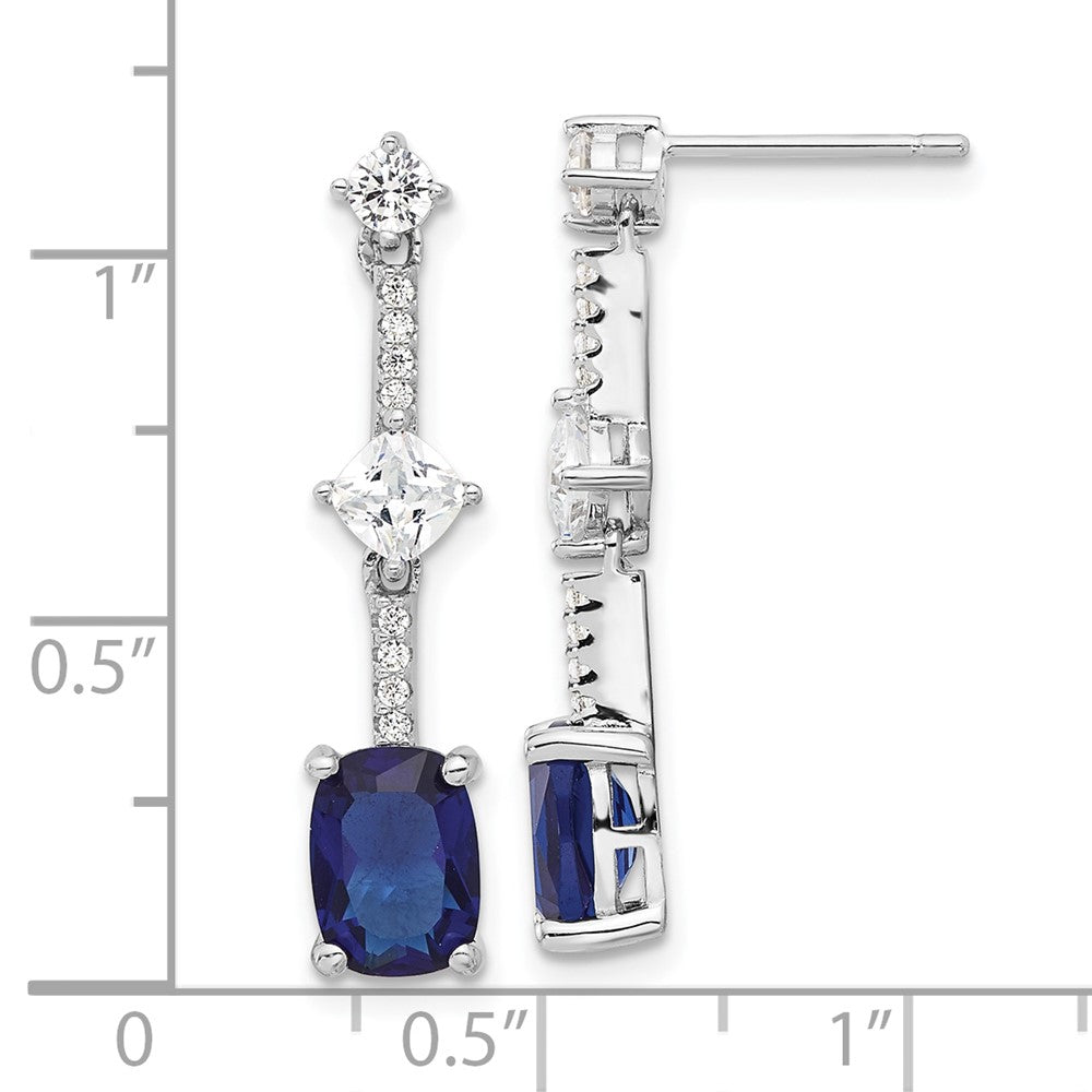 QE17155 Sterling Silver RH-plated Fancy Blue & White CZ Post Dangle Earrings
