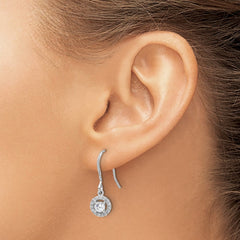 QE17159 Sterling Silver Rhodium-plated Polished Round CZ Halo Dangle Earrings