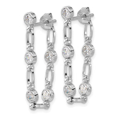QE17163 Sterling Silver Rhodium-plated Bezel CZ Post Dangle Earrings