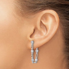 QE17163 Sterling Silver Rhodium-plated Bezel CZ Post Dangle Earrings