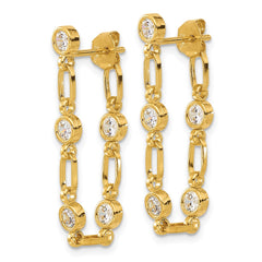 QE17163GP Sterling Silver Gold-tone Bezel CZ Post Dangle Earrings